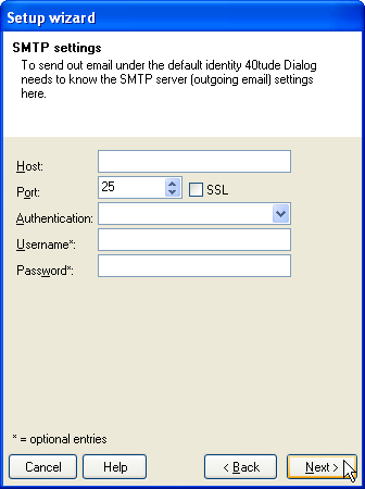 Setup wizard: SMTP settings